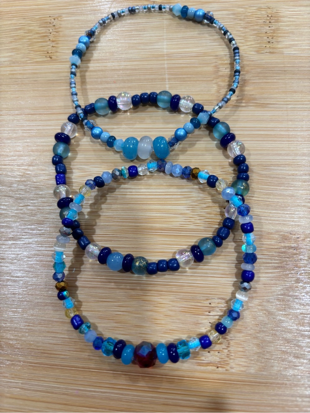 Handmade Blue Glass Bead Stretch Bracelet Set